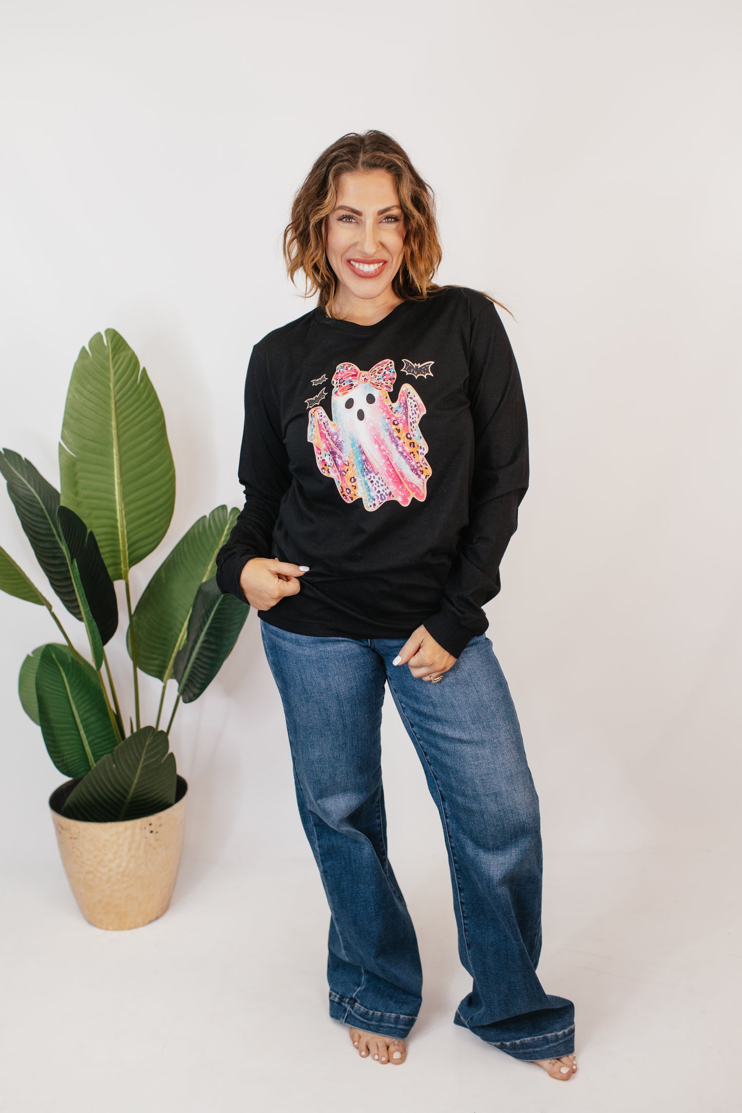 Glitter Ghost Long Sleeve Graphic Tee - FINAL SALE