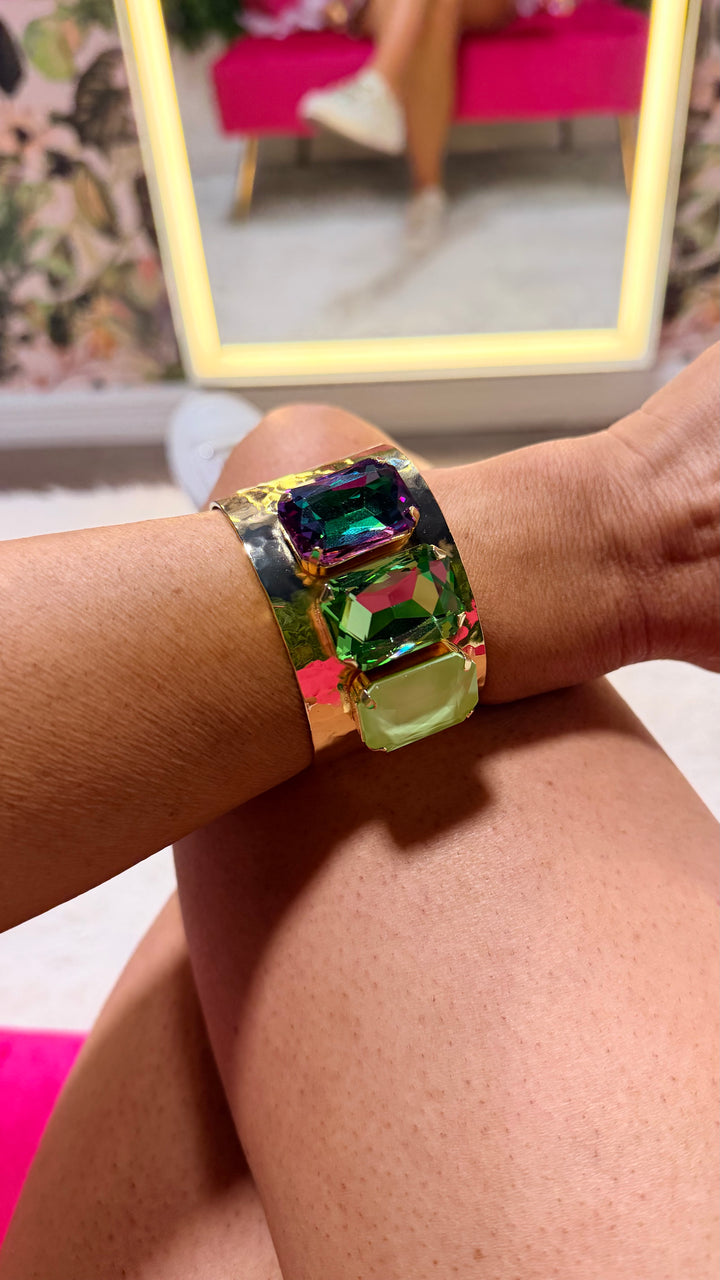 Uptown Glam Cuff Bracelet in Emerald Escape
