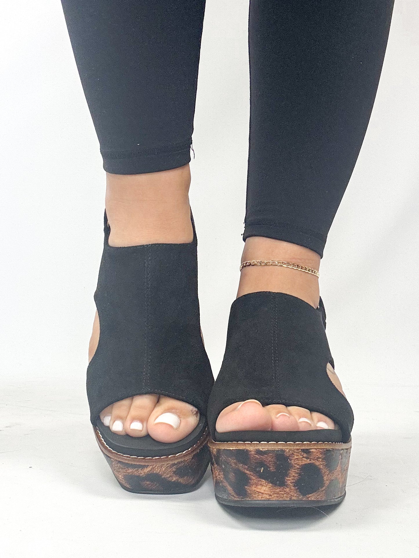 Corky's Black Faux Suede Freddie Wedges
