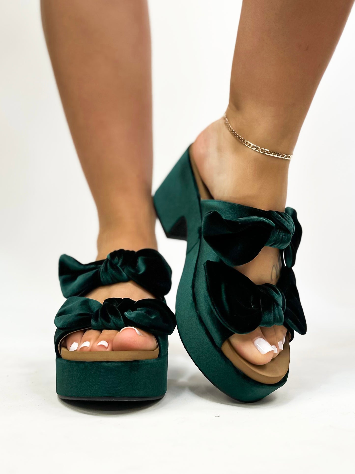 Corky's Evergreen Velvet Put A Bow On It Heels