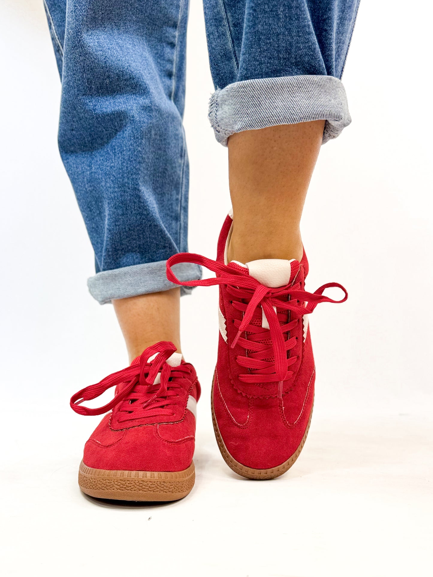 Corky's Red Faux Suede Spoiler Alert Sneakers