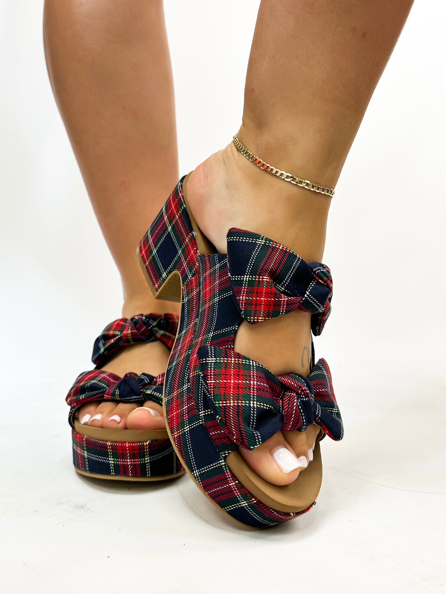 Corky's Navy Plaid Put A Bow On It Heels
