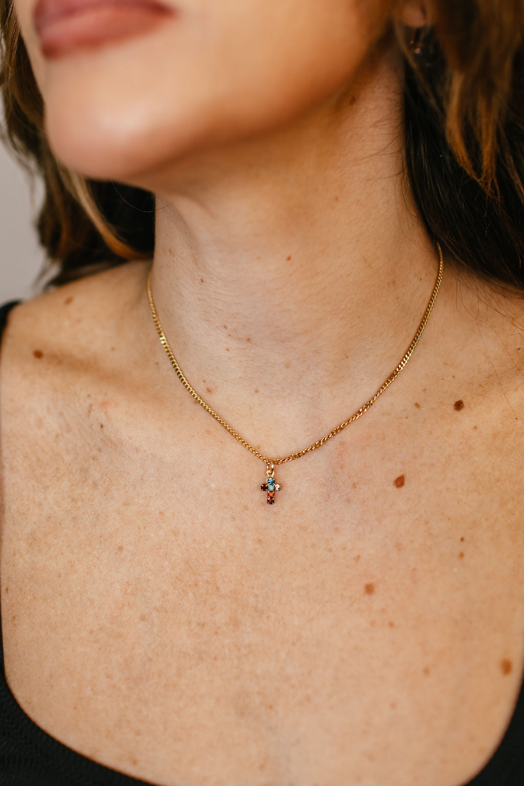 Tova Single Mini Cross Necklace in Multi - FINAL SALE
