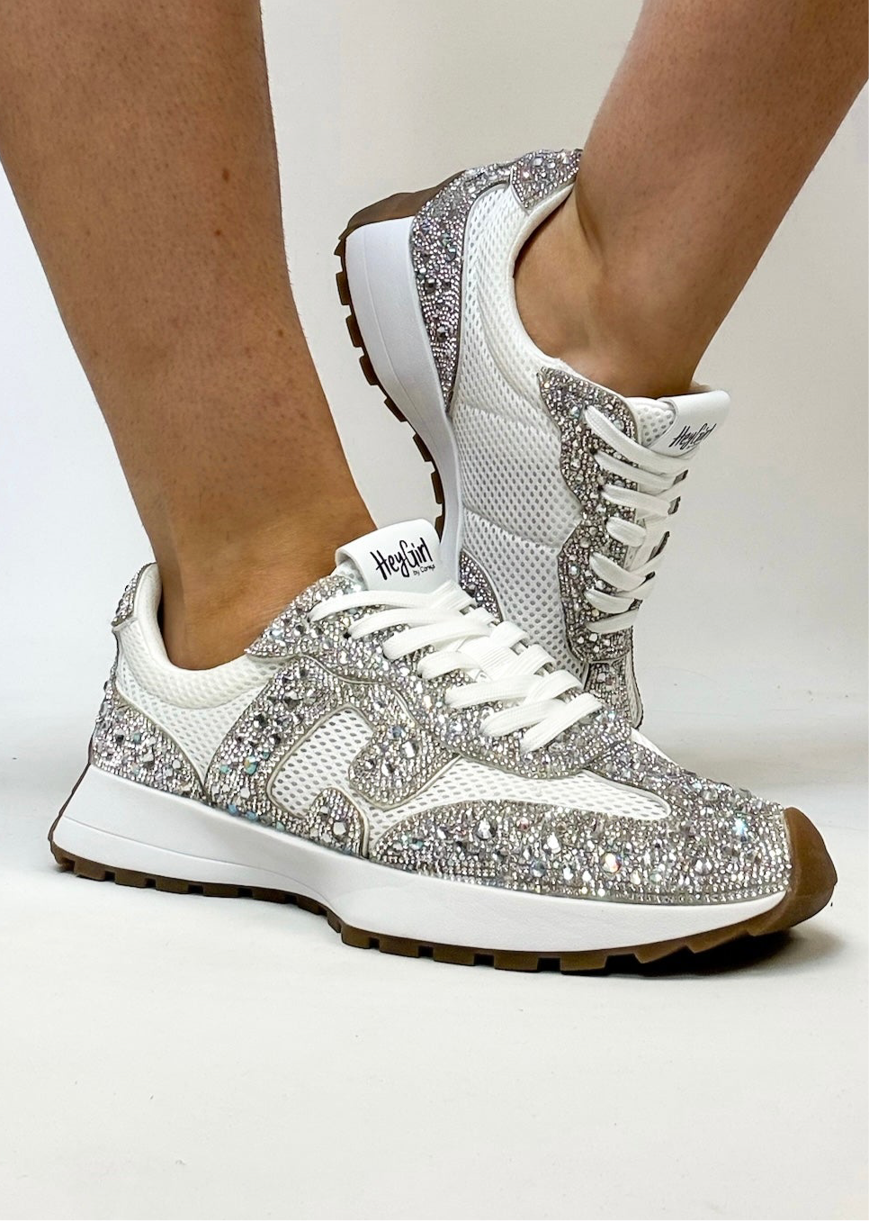 Corky's White with Clear Rhinestones No Prob Sneakers