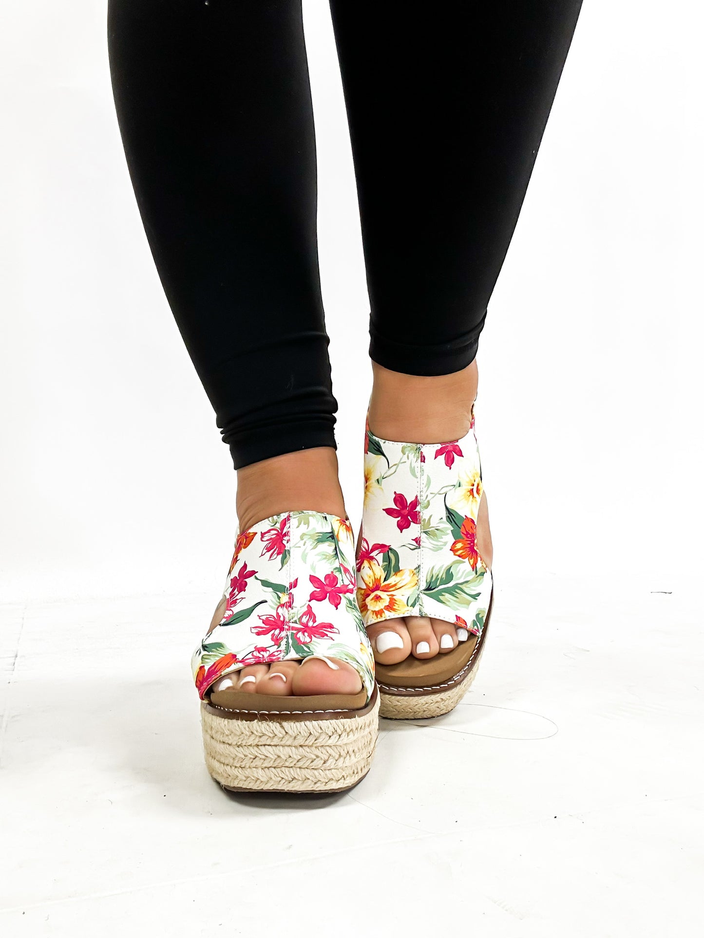 Corky's White Floral Freddie Wedges