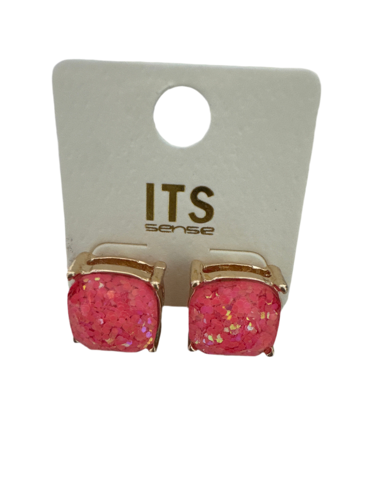 Glitter Stud Earrings in Coral
