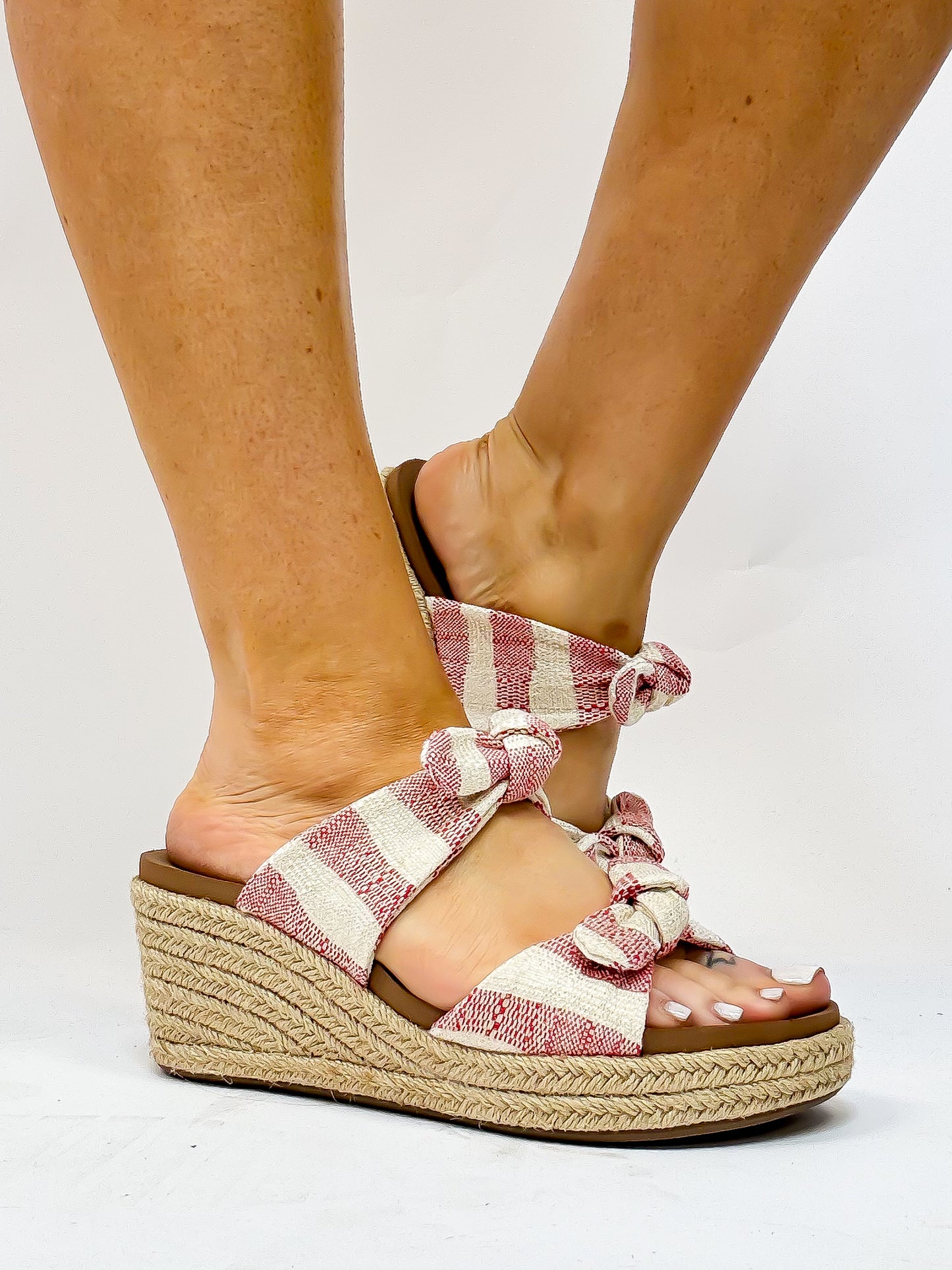 Corky's Red Natural Stripe Tie The Knot Sandals- FINAL SALE