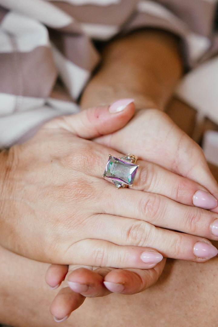 Shine Bright Stretch Ring in Rhodium Plated With AB Stone