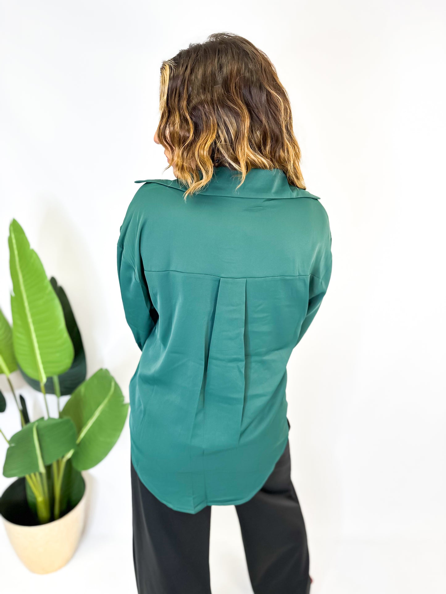 Classic Kathryn Button Up Top in Forest Green - Reg & Curvy