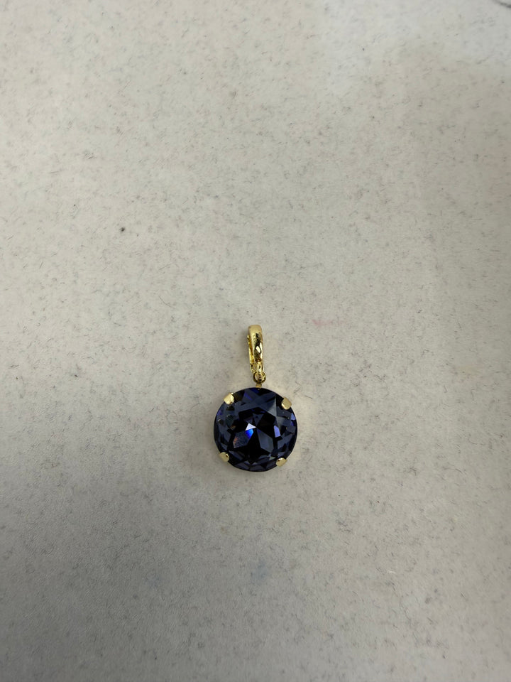 AF Designs 12mm round twilight blue-purple crystal pendant charm with gold prong setting and bail