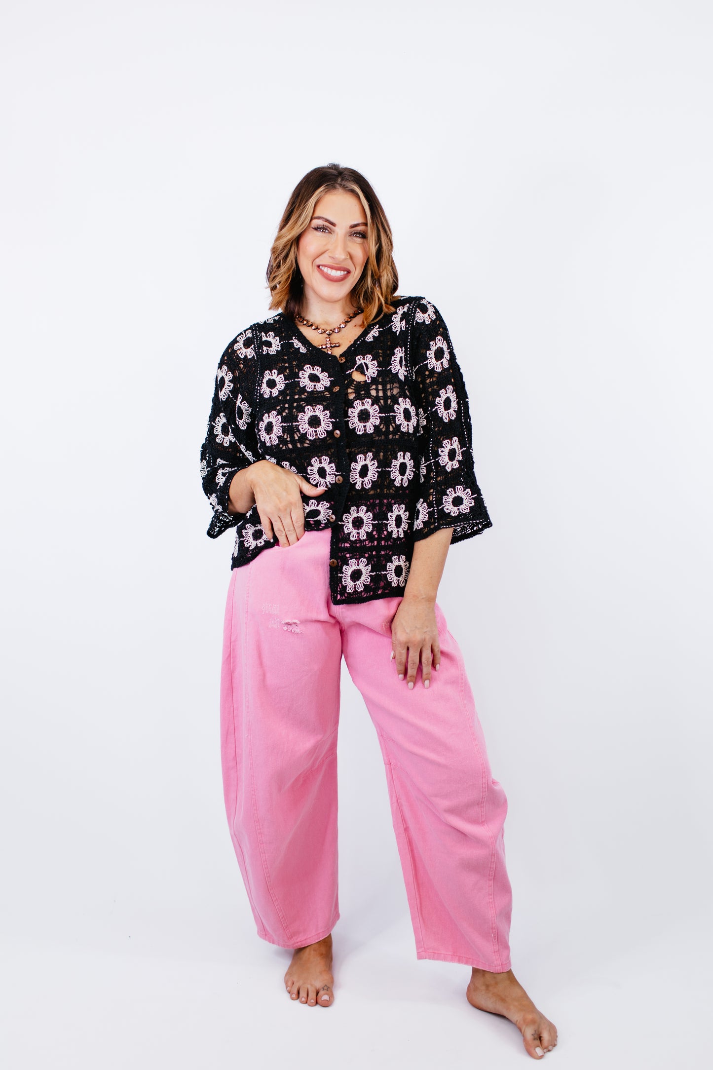 Acid Wash Barrel Jeans in Pink - Reg/Curvy