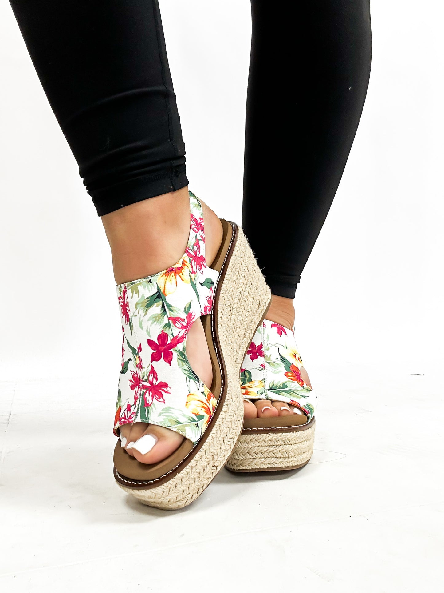 Corky's White Floral Freddie Wedges
