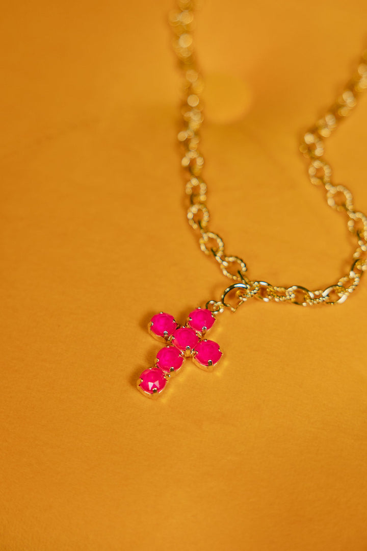 Mini Cross Charms in Gold Hot Pink