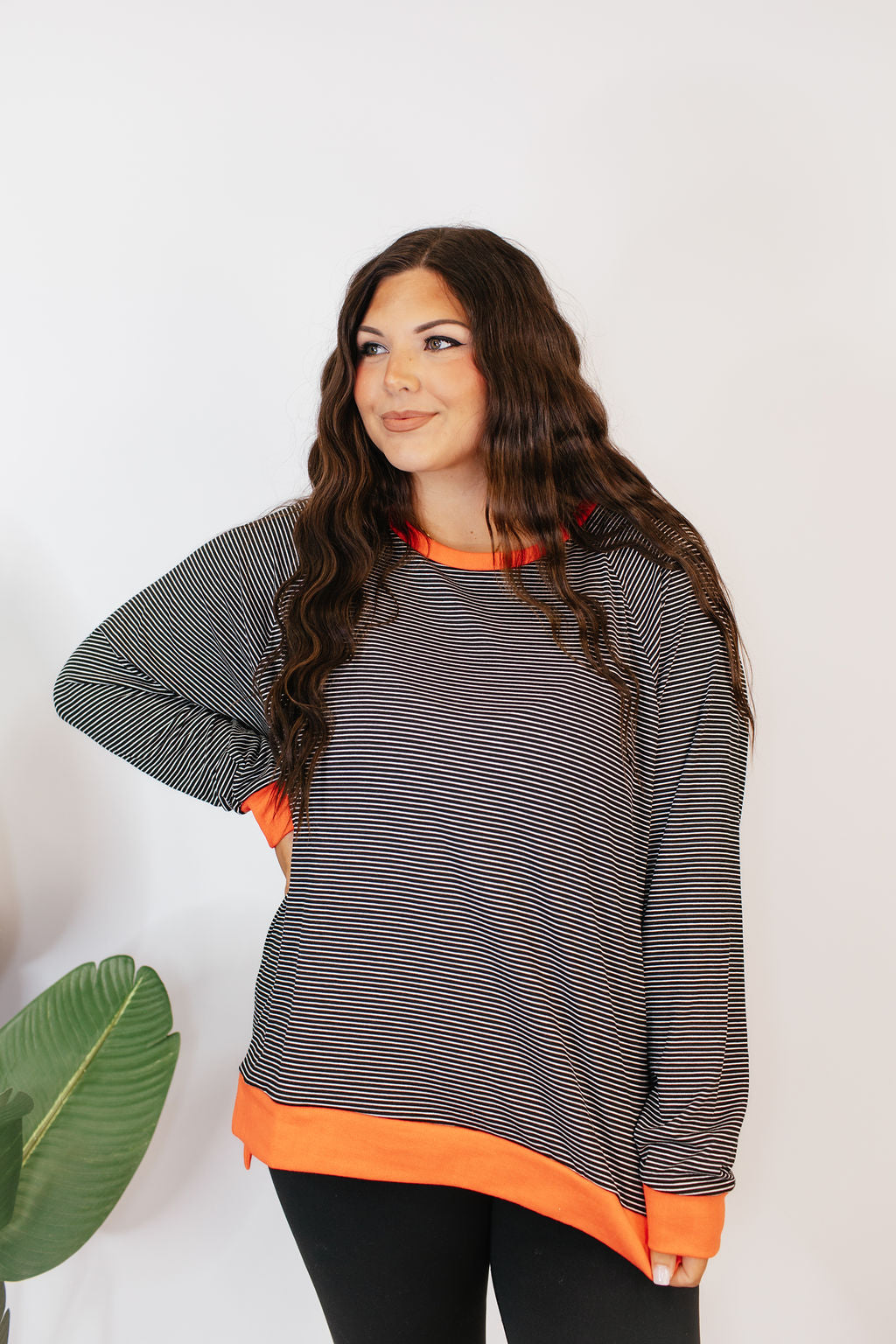 Cozy Trends Pullover In Stripe Orange - Reg & Curvy