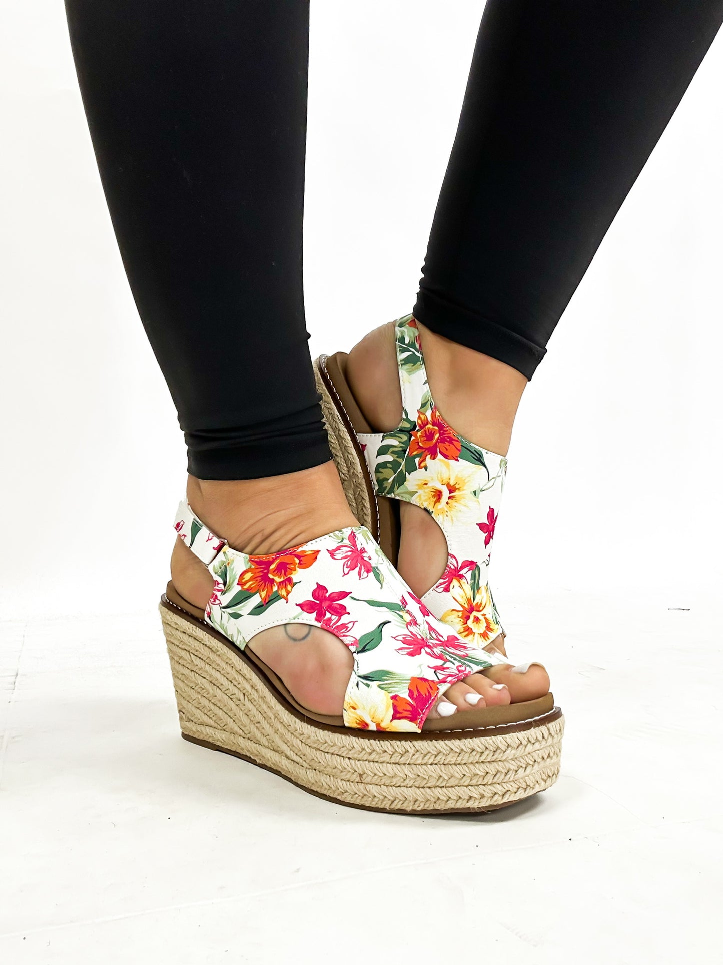 Corky's White Floral Freddie Wedges