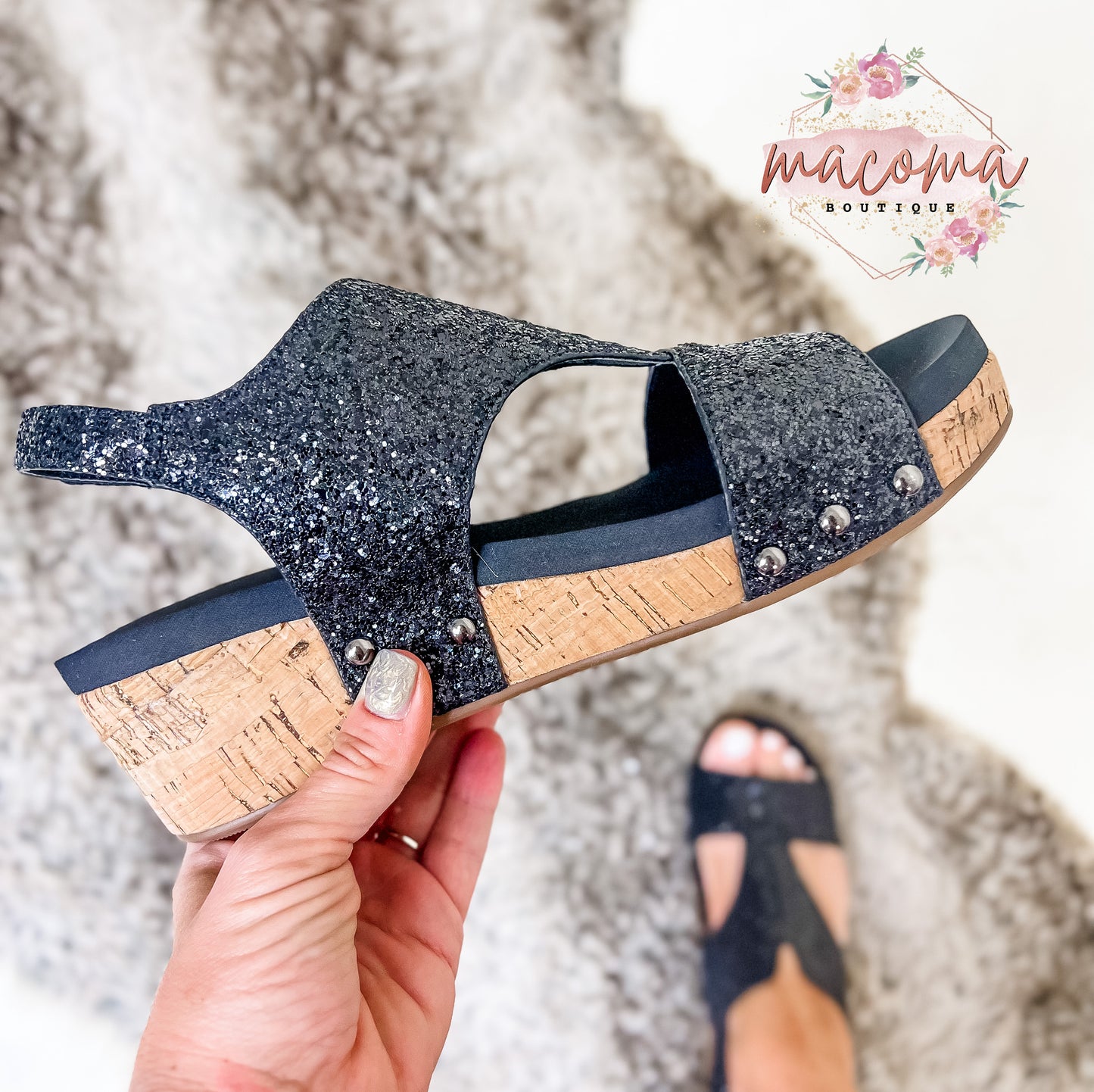 Corky's Black Chunky Glitter Refreshing Sandals - FINAL SALE