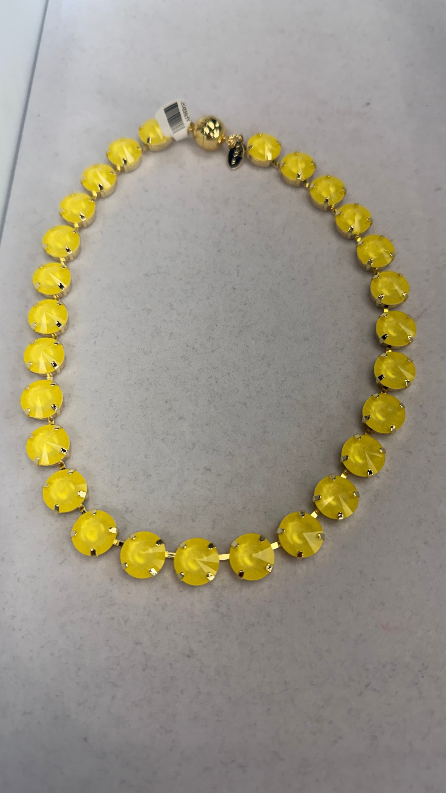 AF Designs 12MM collar necklace with vibrant yellow faceted crystals in gold prong settings with ball clasp