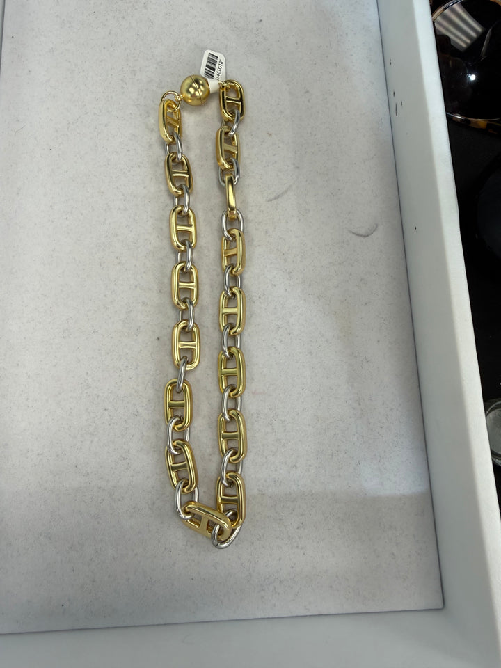 Chunky two-tone gold and silver mariner chain-link necklace with ball clasp closure by AF Designs