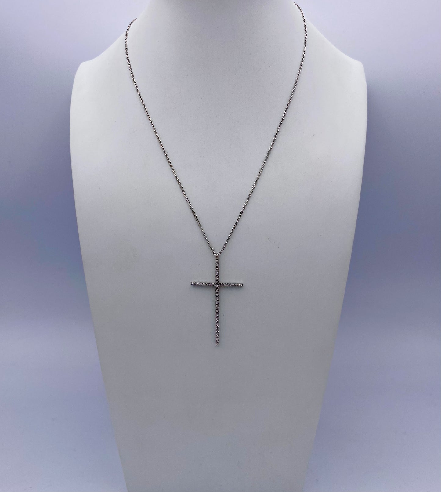 CZ Cross Pendant Necklace in Silver