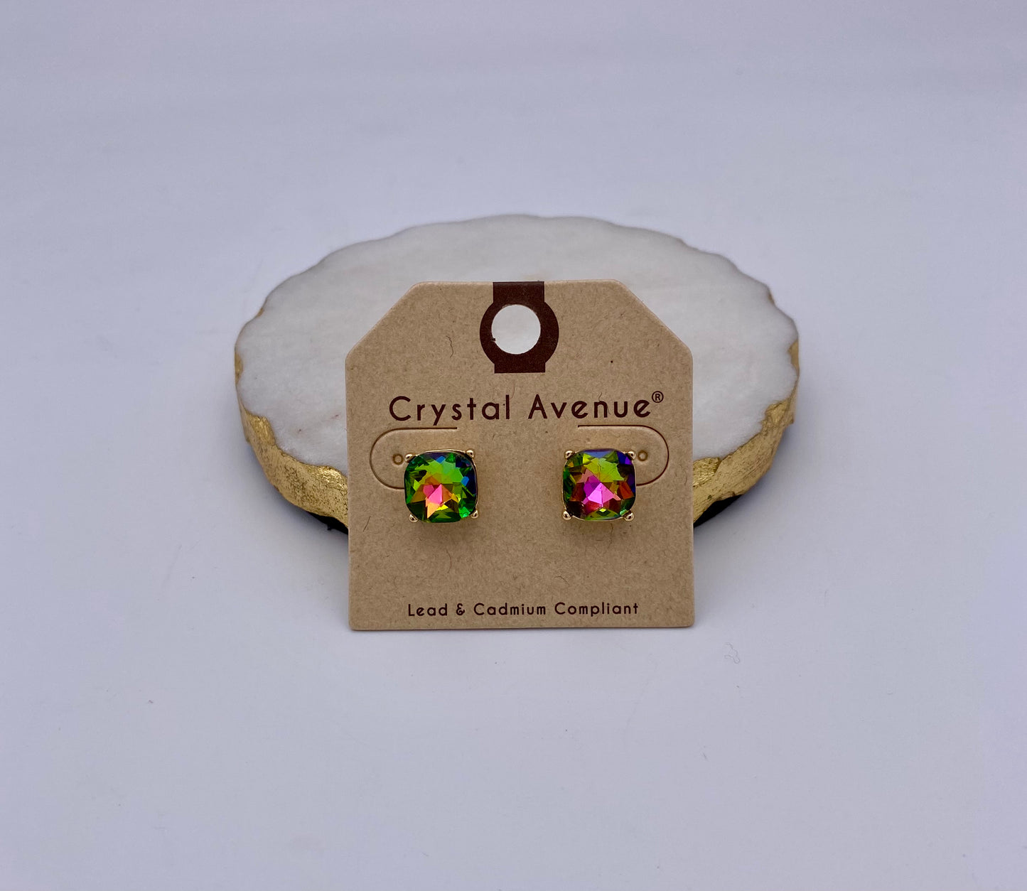 10mm Crystal Cushion Post Earrings in Multi