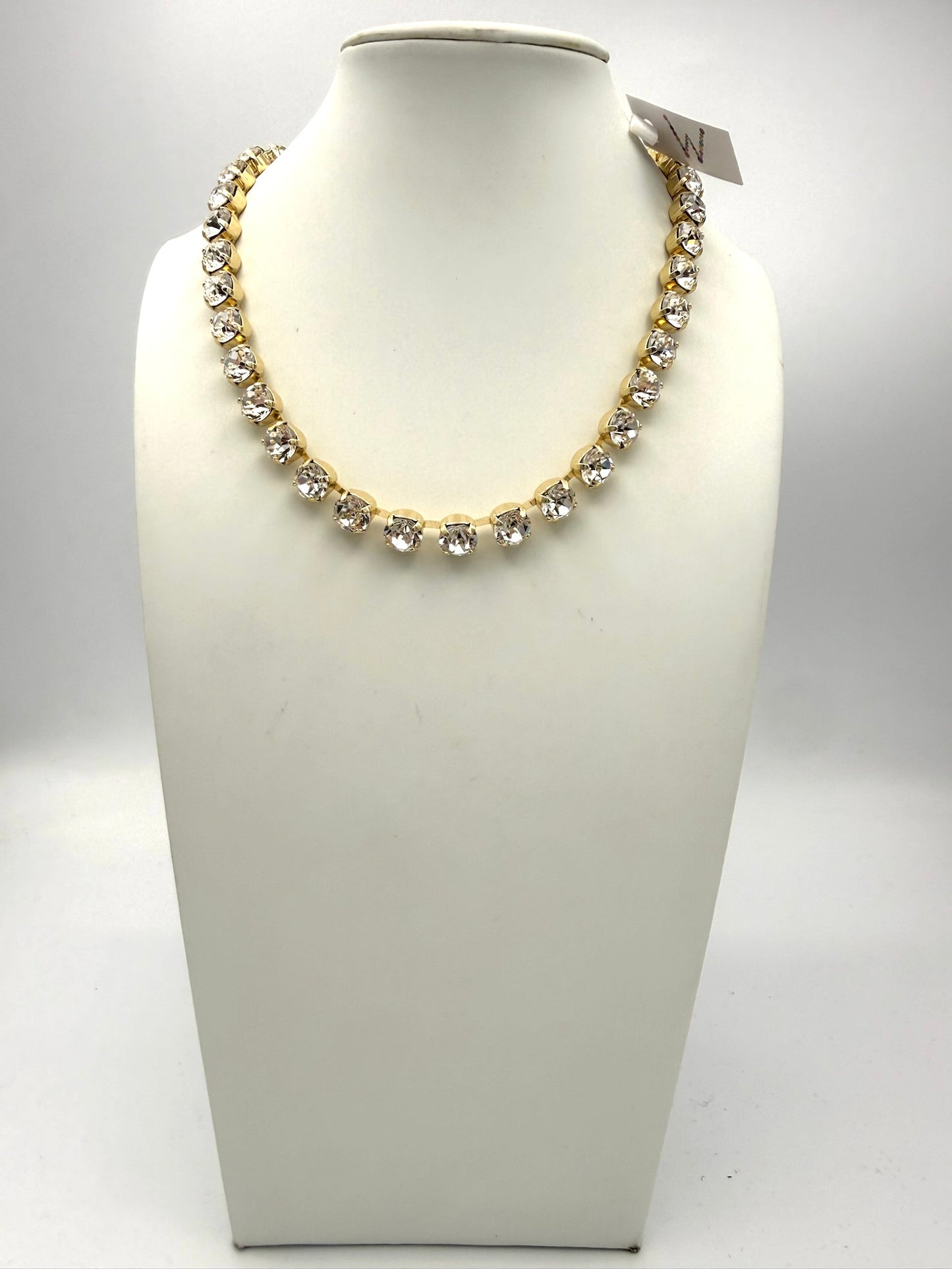 AF Designs 16-inch gold-tone collar necklace with continuous row of clear cushion-cut crystals