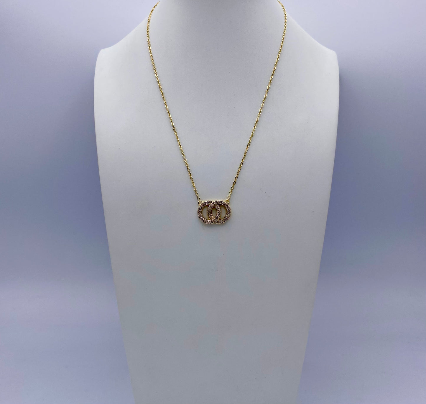 CZ Double Hoop Necklace in Gold