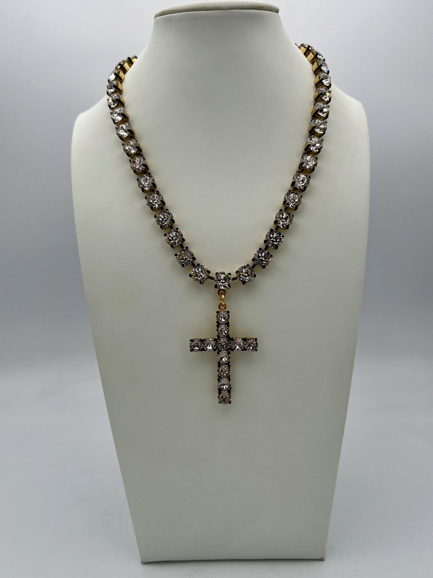 Tova Supreme Mini Donatella Necklace in Antique Gold Clear with Black Enamel