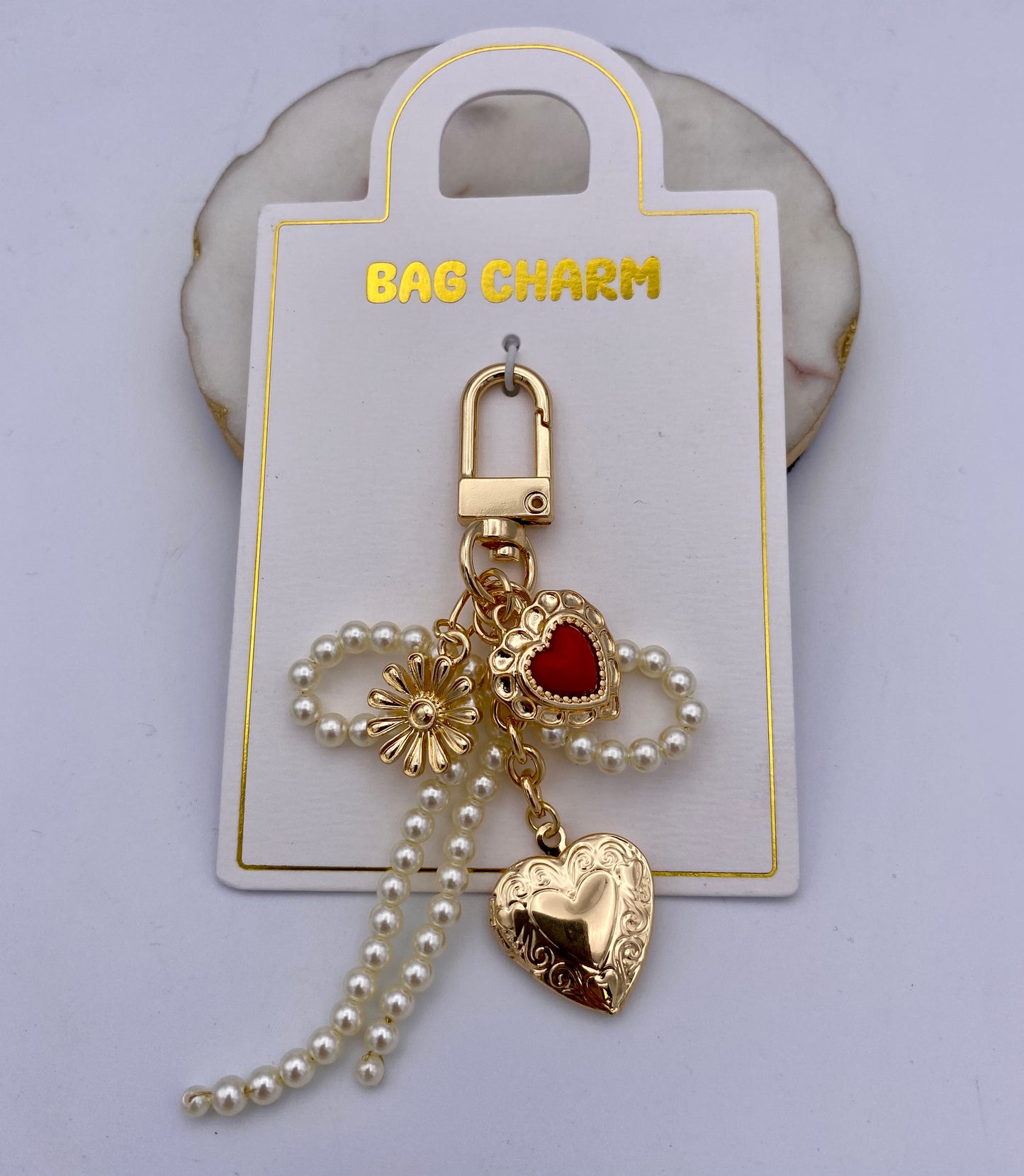Hearts and Pearl Bow Keychain