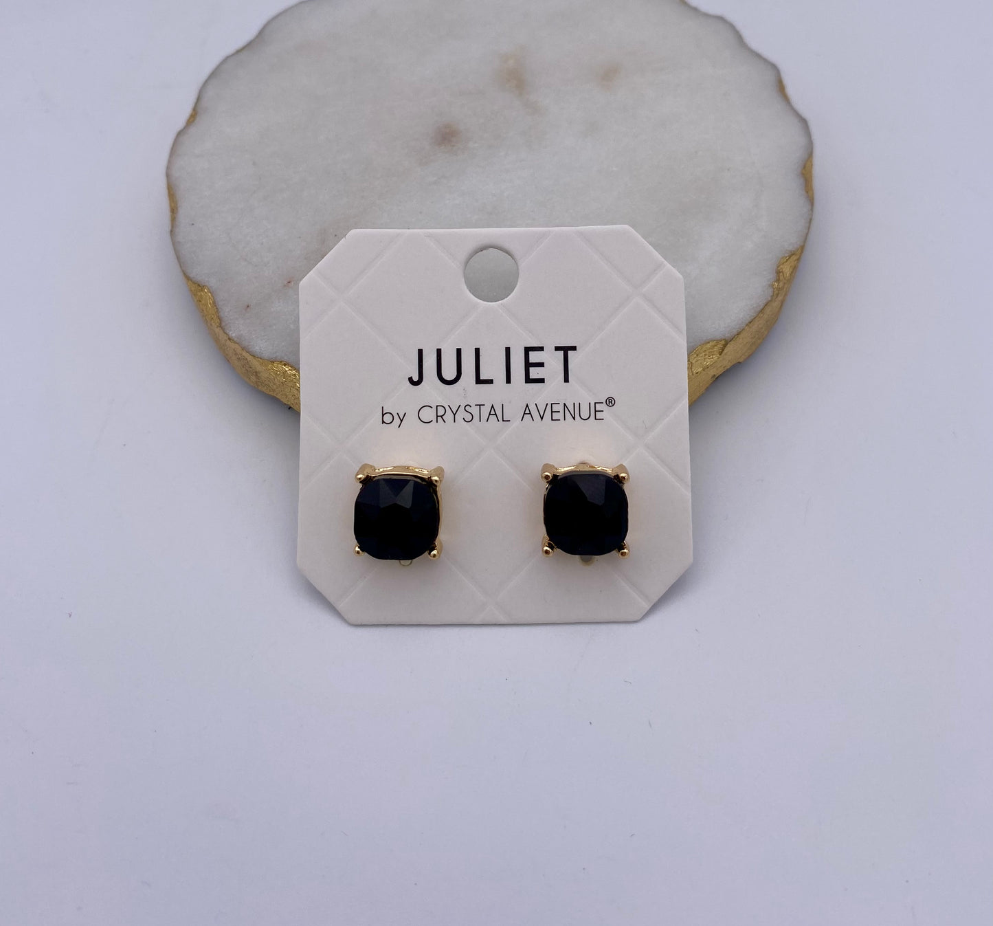 10mm Crystal Cushion Post Earrings in Black