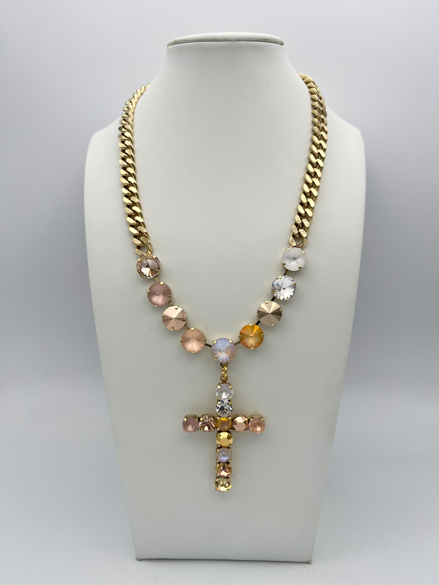 Tova Custom Mini Sofia Cross Necklace in Antique Gold Candy Glam