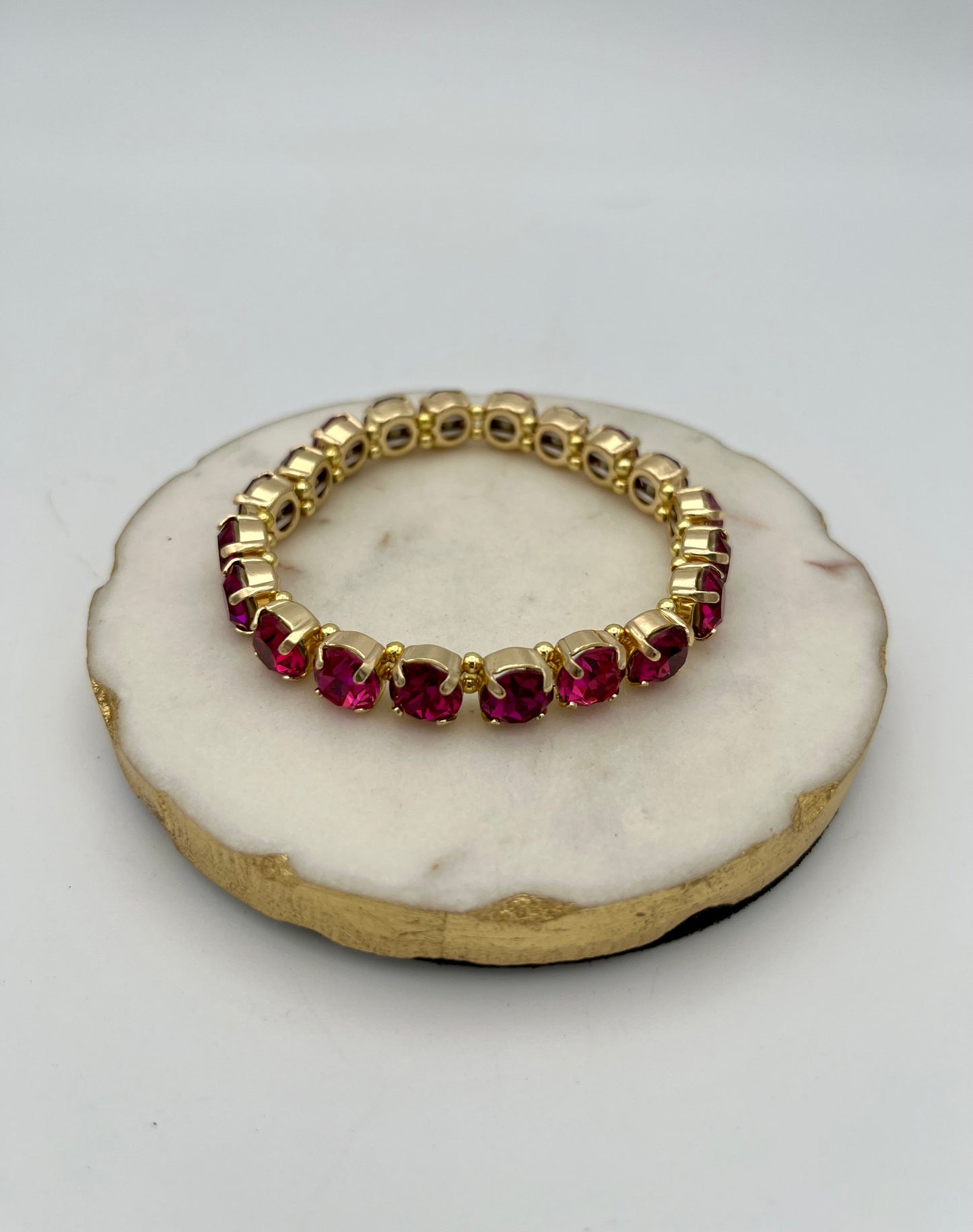 Stretch Rhinestone Bracelet in Gold/Fuchsia