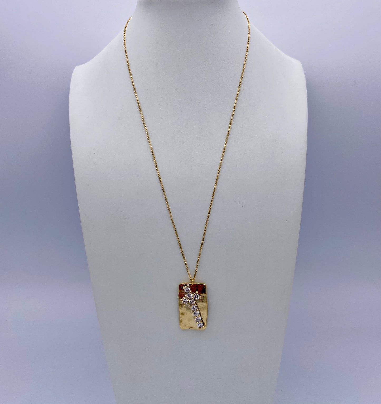 14KT Gold Dip CZ Cross Necklace