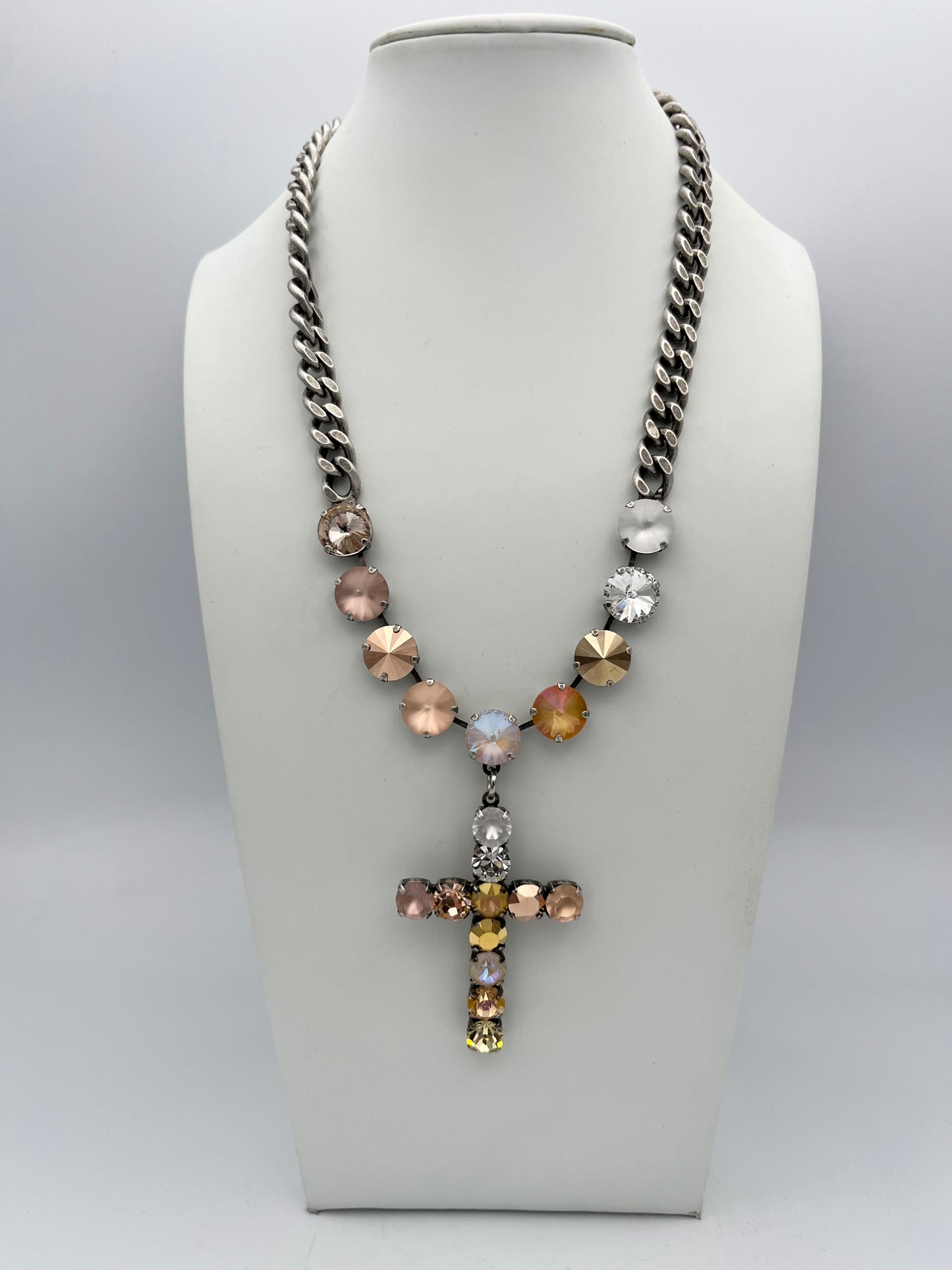 Tova Custom Mini Sofia Cross Necklace in Antique Silver Candy Glam