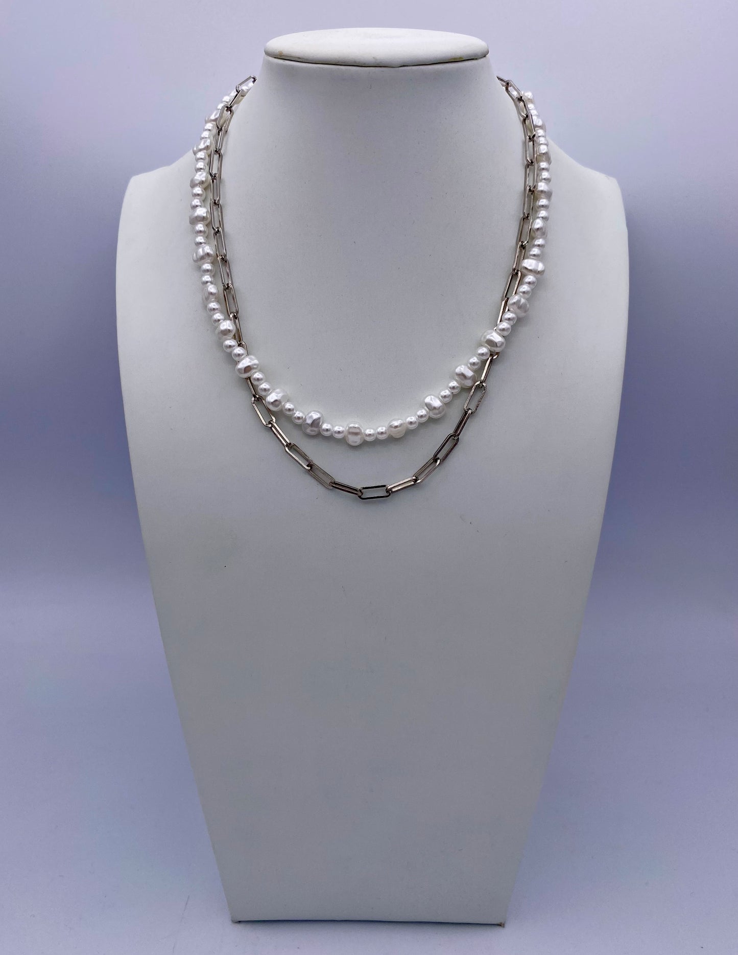 2 Chain Necklace with Pearls
