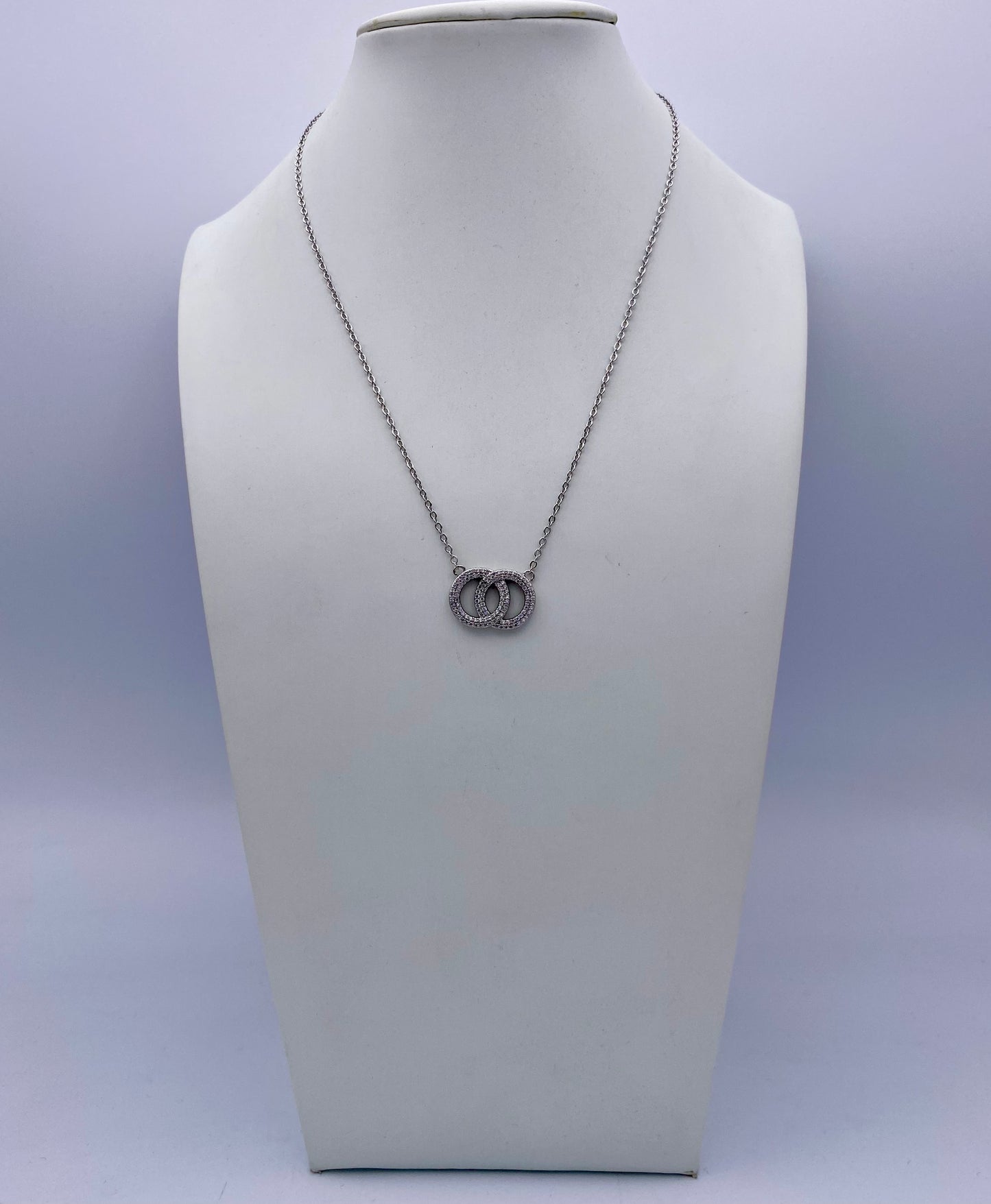 CZ Double Hoop Necklace in Silver
