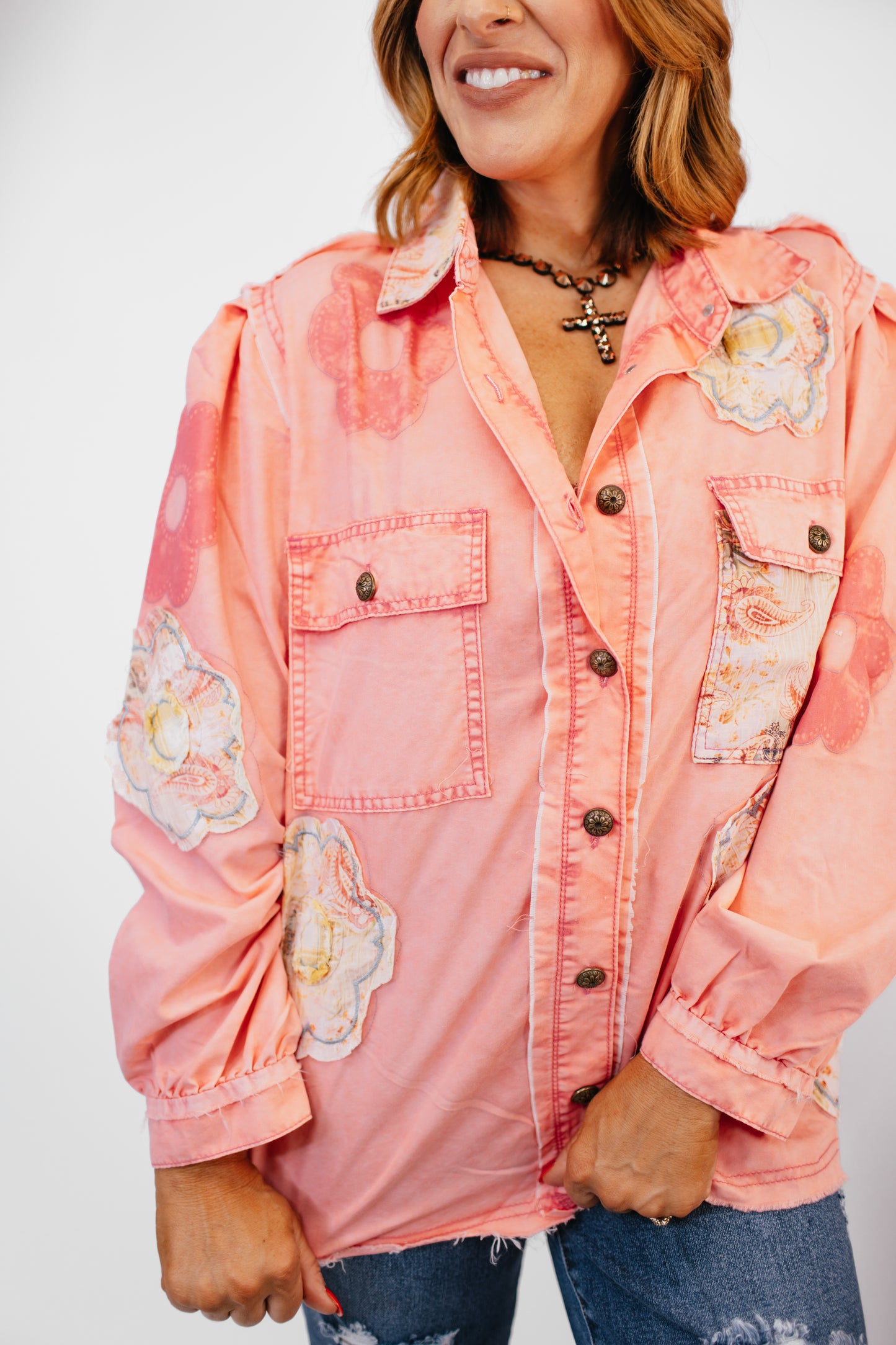 Floral Whimsy Denim Jacket in Pink