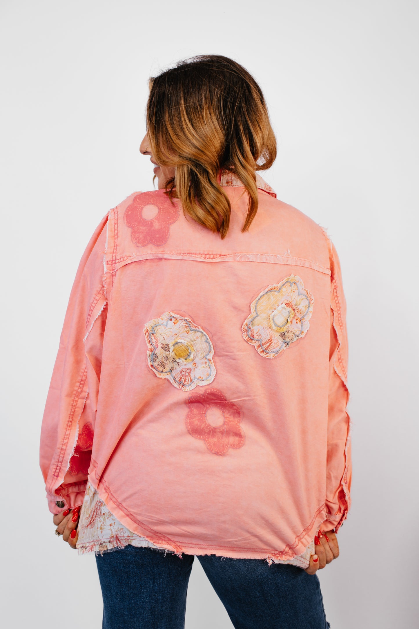 Floral Whimsy Denim Jacket in Pink