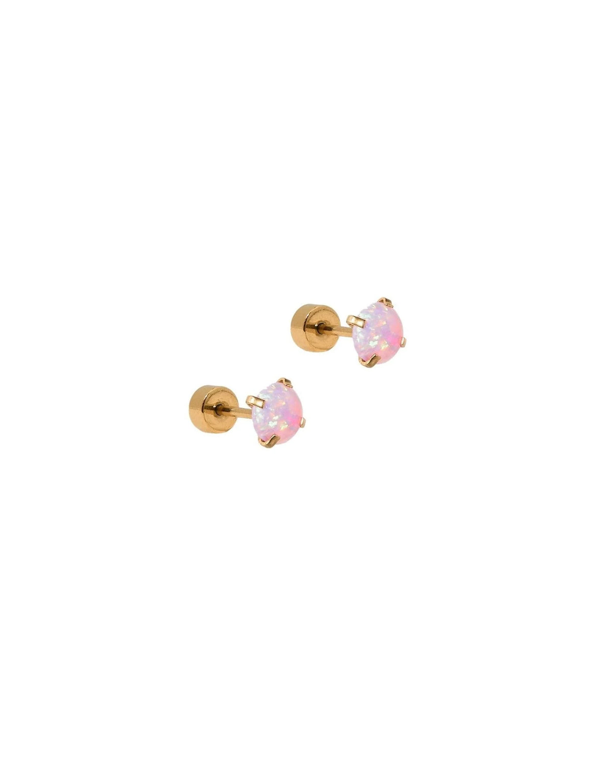 Gold Venus stud earrings with a lilac opal stone