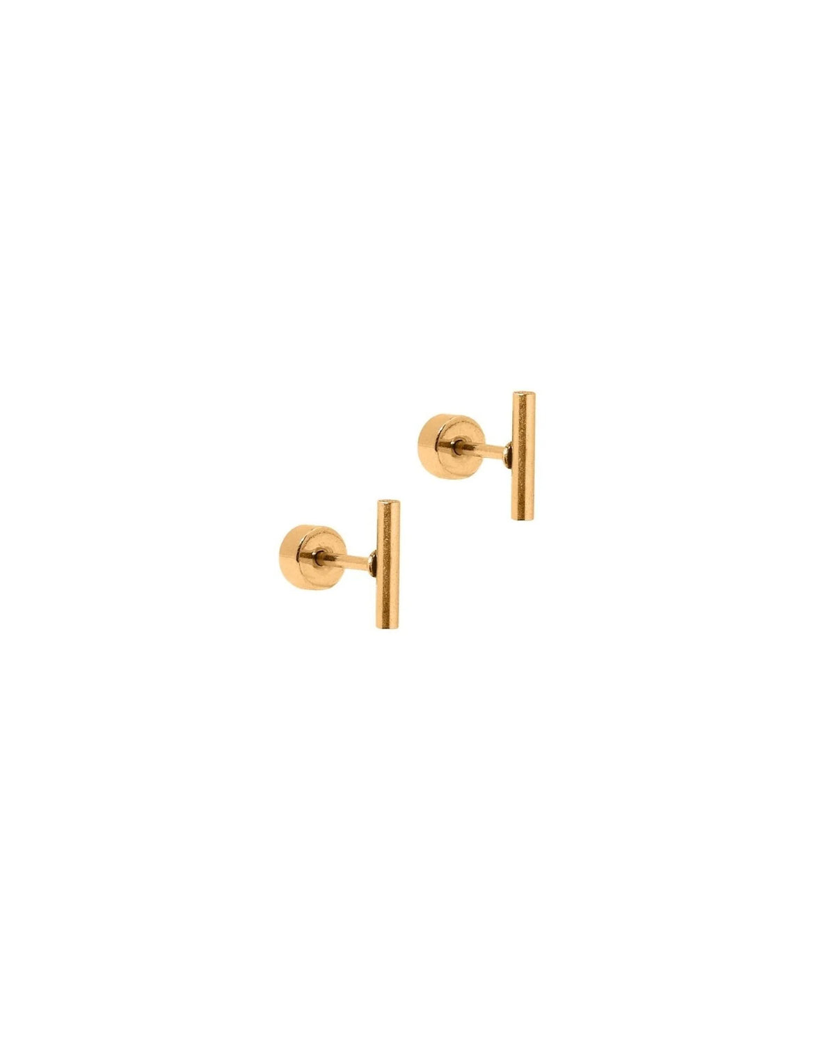 Gold Perry stud earrings with a polished vertical bar