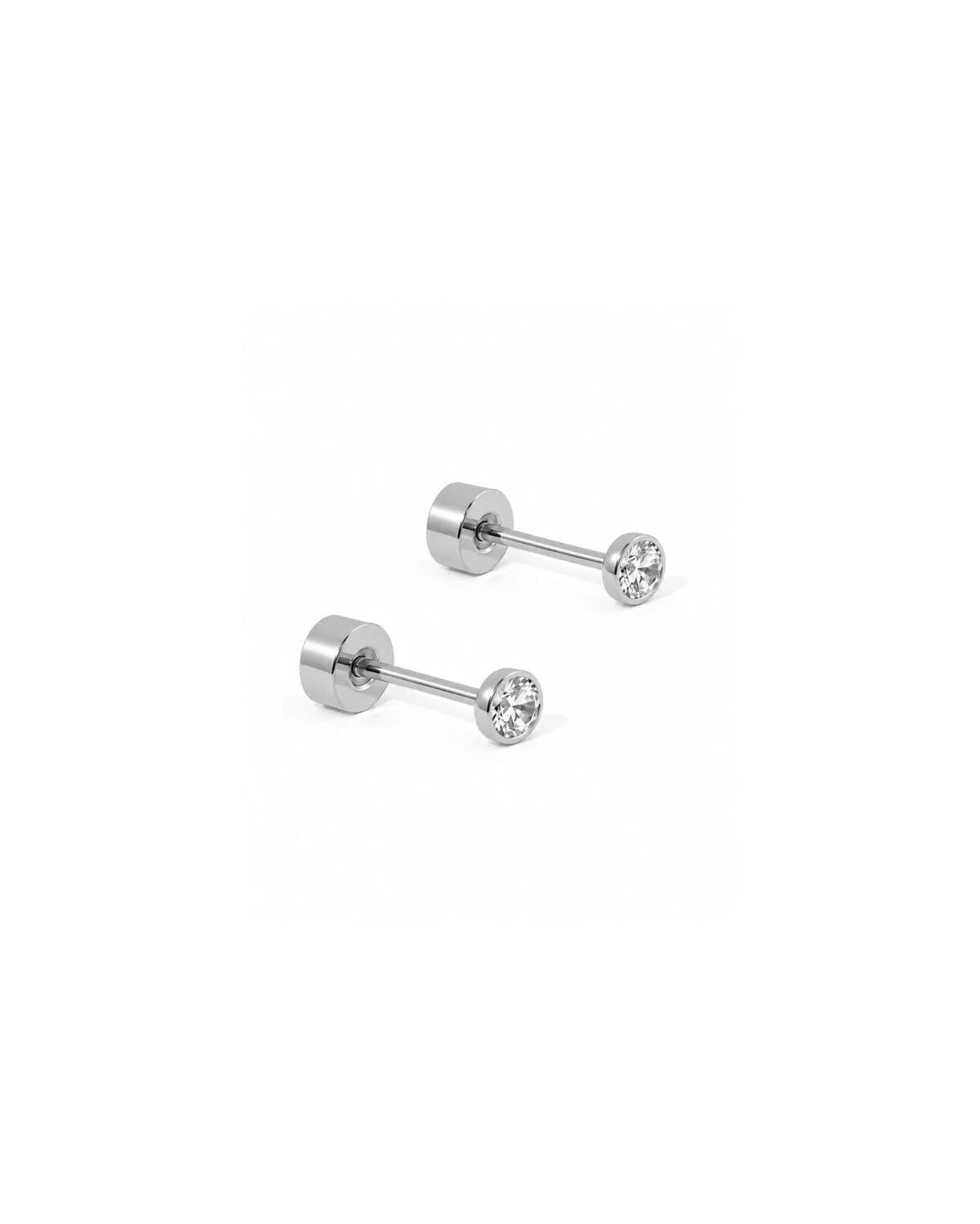 Silver Micro Cooper stud earrings with a tiny 2mm clear CZ stone
