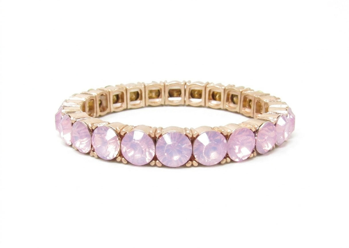 Rose opal stretch bracelet with round pink-lavender gemstones in rose gold setting by Rough Sketch