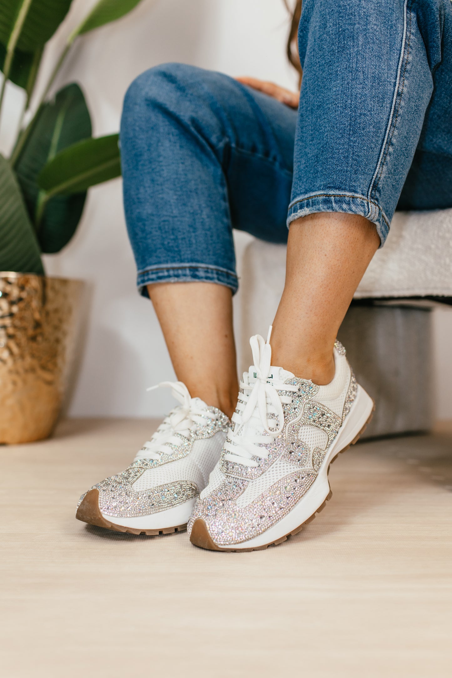 Corky's White with Clear Rhinestones No Prob Sneakers