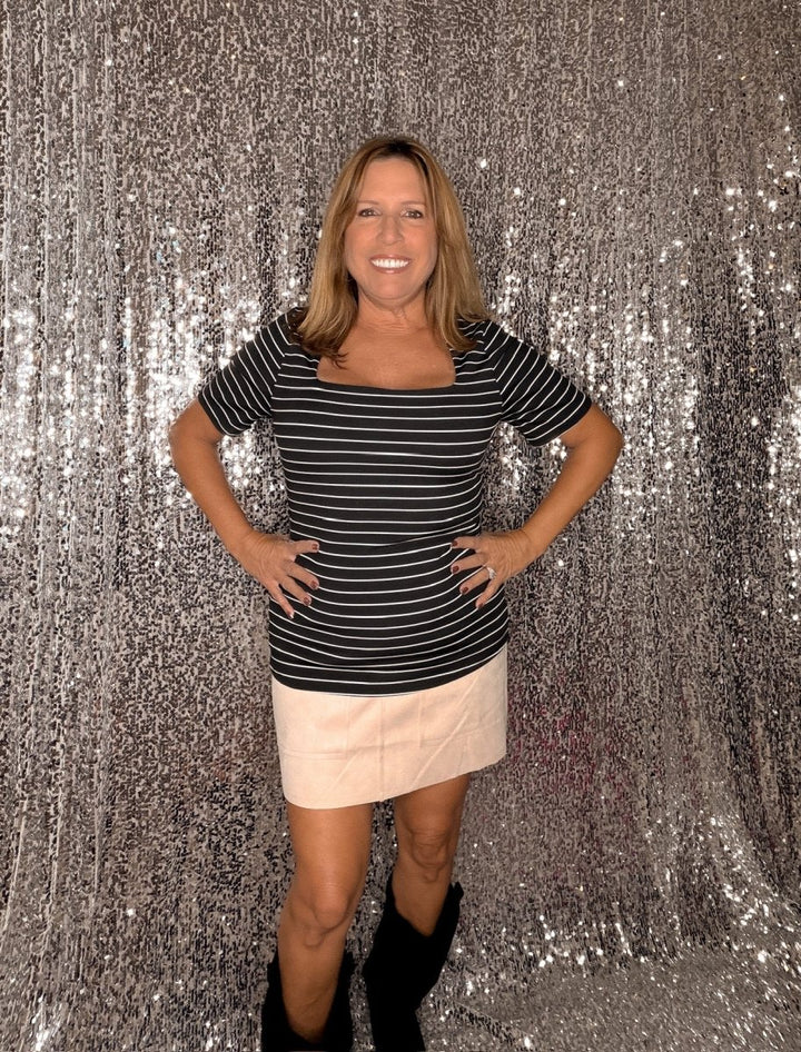 All Together Top In Black/white Stripes - Reg & Curvy - Macoma Boutique100 Short Sleeve