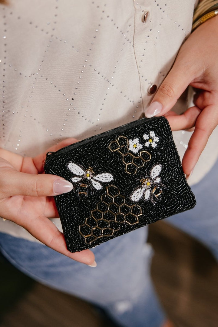Bee With Floral Beaded Coin Bag - Macoma Boutique310 Accessories