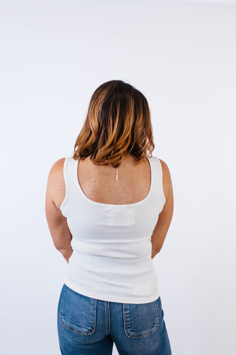 Bella Square Neck Tank Top in White - Reg/Curvy - FINAL SALE - Macoma Boutique110 Tanks