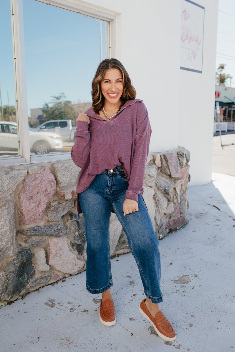 BLACK FRIDAY DEAL: Cozy On The Go Top In Dark Plum - Macoma Boutique120 Long Sleeve