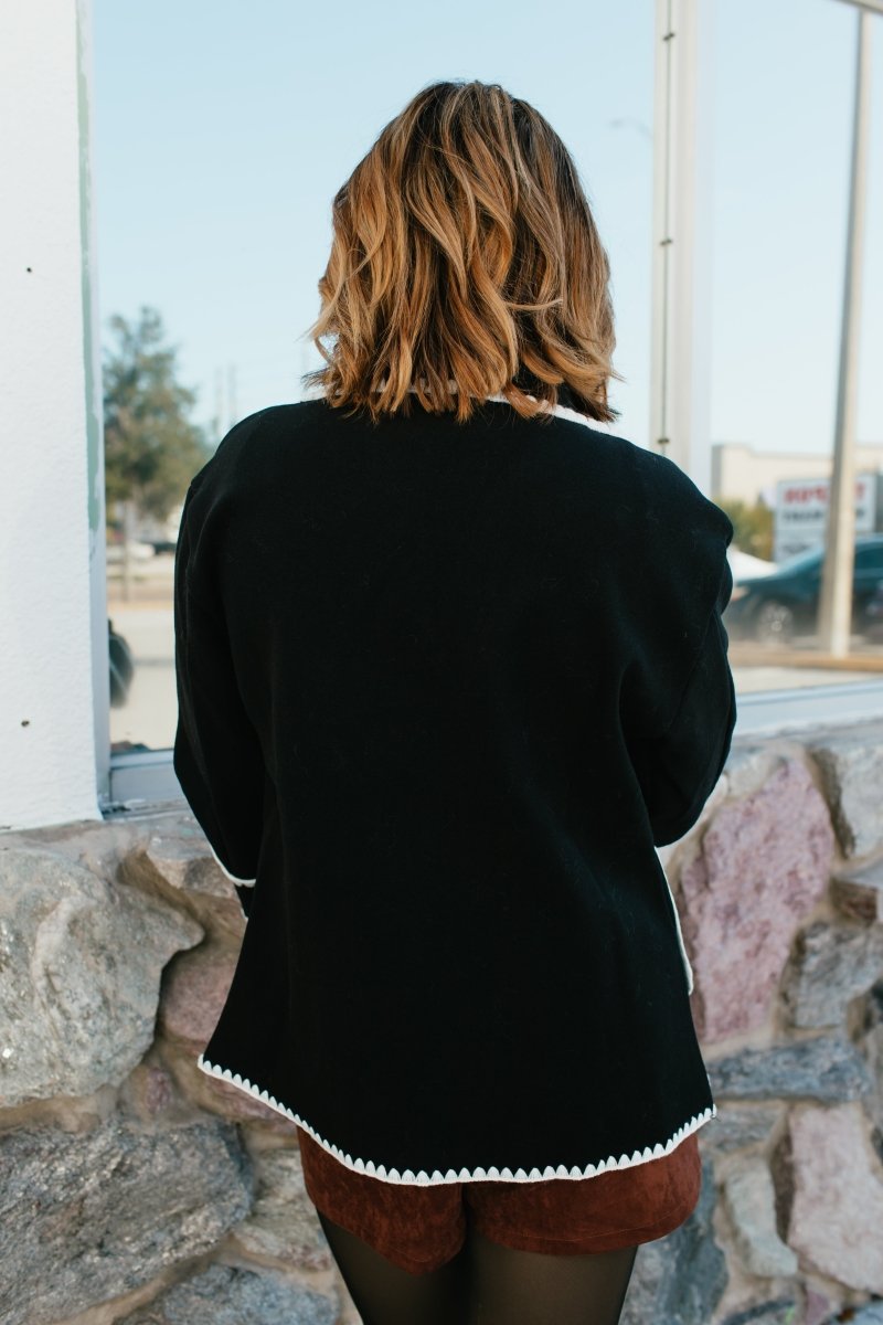 BLACK FRIDAY DEAL: Stitched In Style Jacket In Black And Cream - Macoma Boutique230 Outerwear