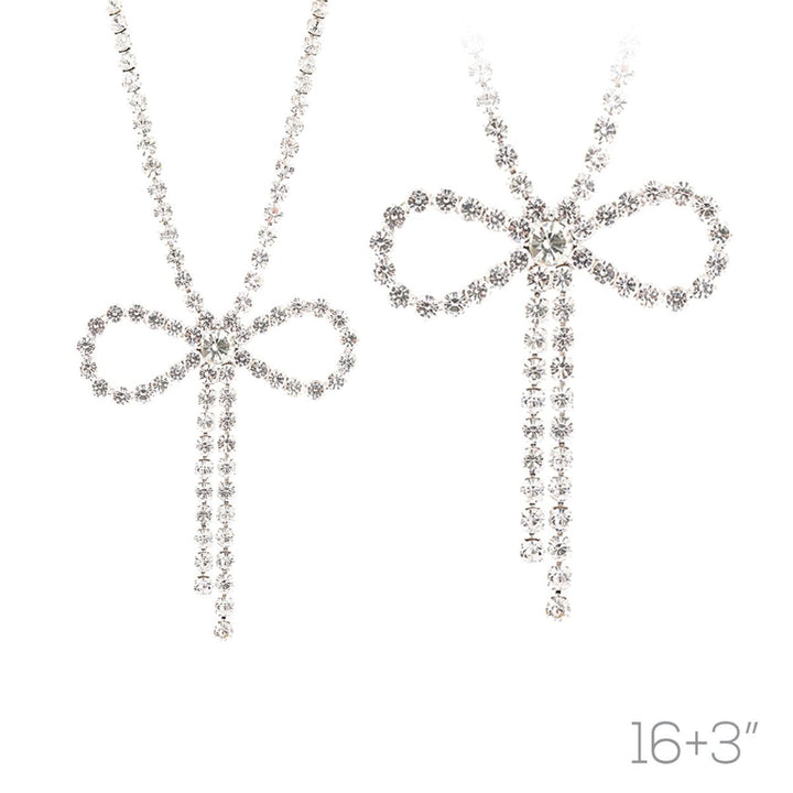Bow & Behold Necklace In Silver Rhinestone - Macoma Boutique315 Jewelry