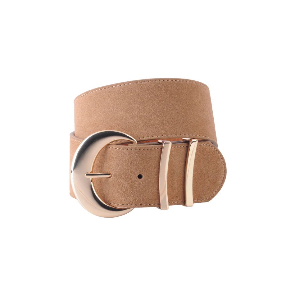 Camel Suede Crescent Moon Buckle Belt - Macoma Boutique310 Accessories/Jewelry