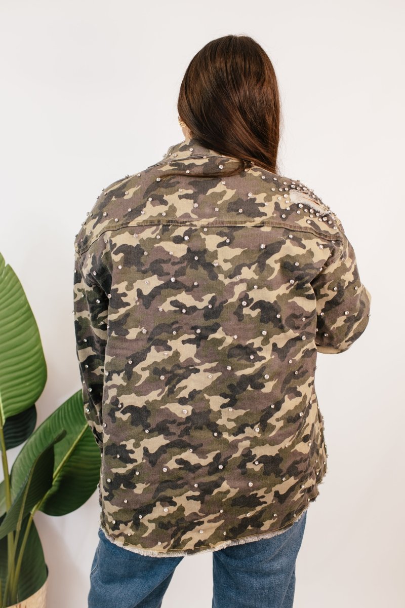Camo Crush Studded Denim Jacket - FINAL SALE - Macoma Boutique240 Jackets/Blazers